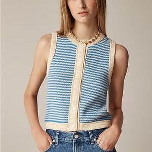JCrew Knit Vest LARGE Cropped sweater shell in stripe Parchment Santorini LARGE